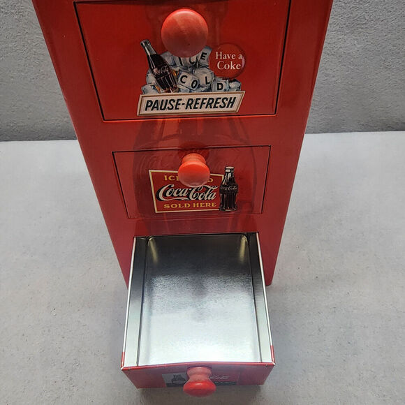 Coca Cola Red Tin Box Metal 3 Drawer File Cabinet with 6 sets of Collector Cards - Picture 10 of 15
